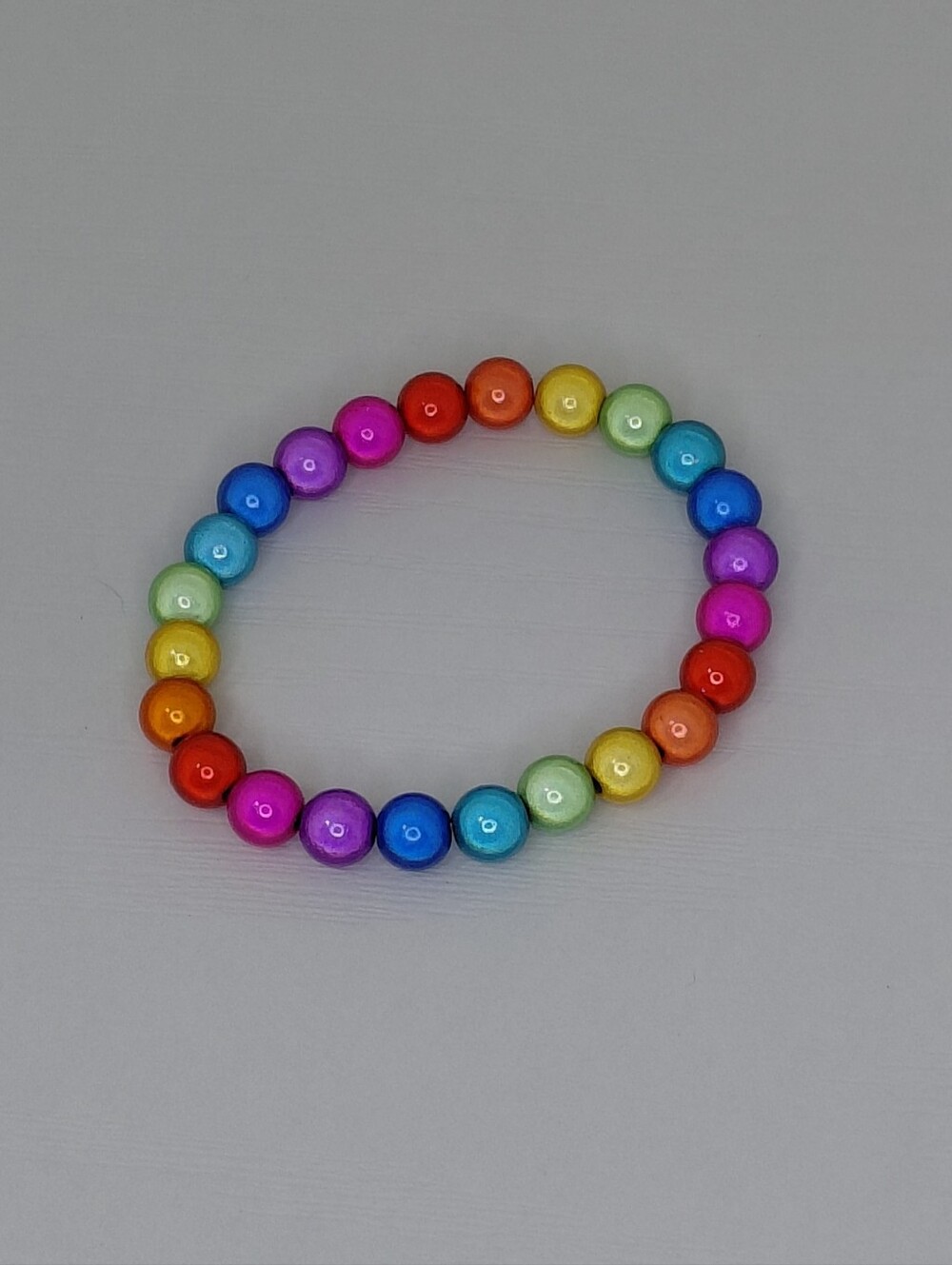 Handcrafted Colorful Rainbow Beaded Stretch Bracelet - Multi-Color 7 Inch